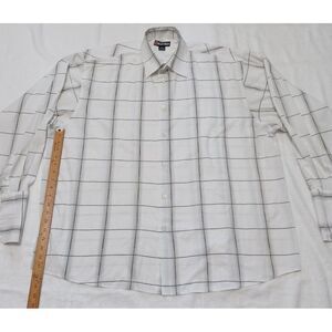 Regal Wear Mens 5XL Button Down Shirt Long Sleeve White Grey Grid Plaid Cotton